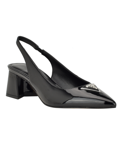 Shop Guess Women's Zanda Pointed Toe Block Heel Slingbacks In Black Patent