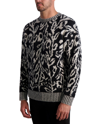 Shop Karl Lagerfeld White Label Men's Loose Fit Floral Jacquard Crewneck Sweater In Black,white