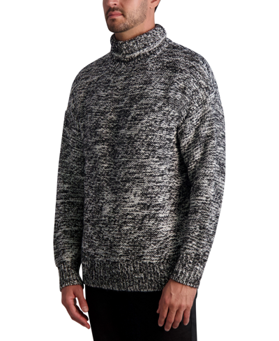 Shop Karl Lagerfeld White Label Men's Oversized Marled Turtleneck Sweater In Black,white