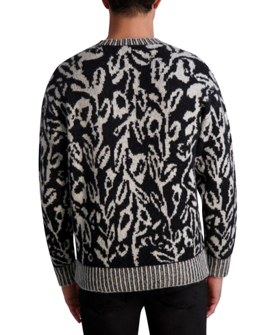 Shop Karl Lagerfeld White Label Men's Loose Fit Floral Jacquard Crewneck Sweater In Black,white