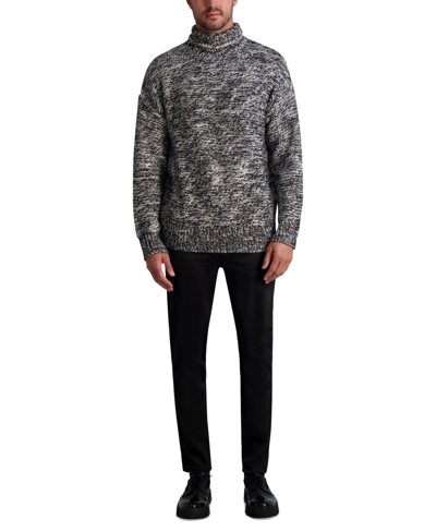 Shop Karl Lagerfeld White Label Men's Oversized Marled Turtleneck Sweater In Black,white