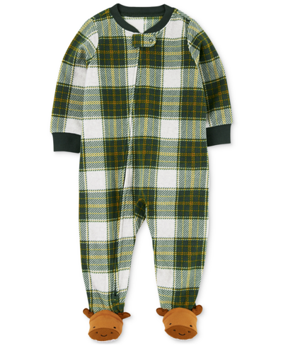 Shop Carter's Toddler Boys 1-piece Buffalo-check Fleece Footed Pajama In Green