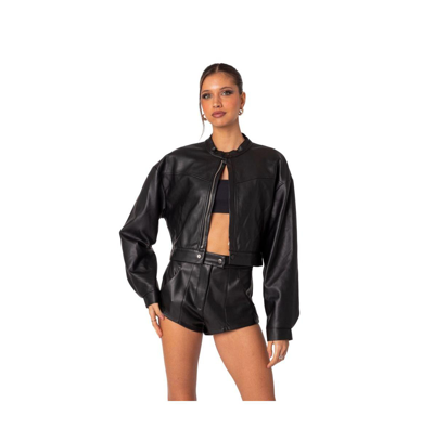 Shop Edikted Women's Ramona Faux Leather Cropped Jacket In Black