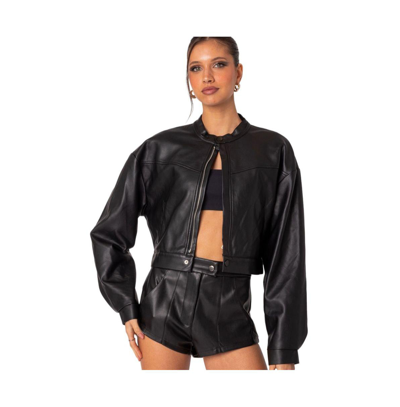 Shop Edikted Women's Ramona Faux Leather Cropped Jacket In Black