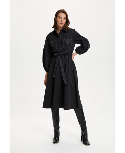 Shop Nocturne Women's Punto Stitched Midi Dress In Black
