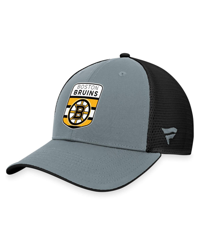 Shop Fanatics Men's  Gray, Black Boston Bruins Authentic Pro Home Ice Trucker Adjustable Hat In Gray,black