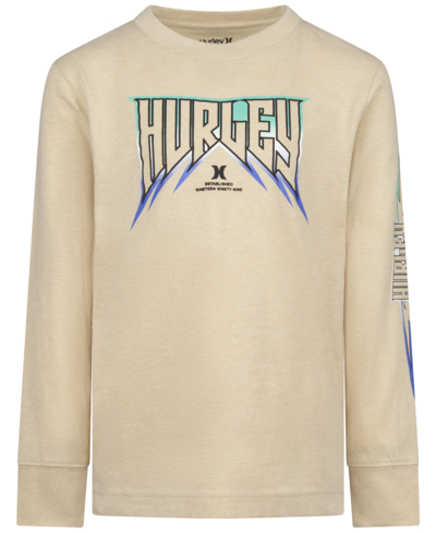 Shop Hurley Big Boys Wave-tallica Long Sleeve T-shirt In Light Khaki Heather