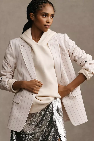 Shop Maeve Striped Roll-sleeve Blazer Jacket In White