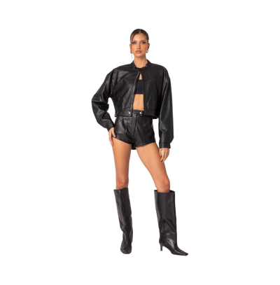 Shop Edikted Women's Ramona High Rise Faux Leather Micro Shorts In Black