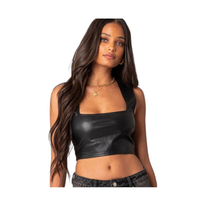 Shop Edikted Women's Crescent Faux Leather Crop Top In Black