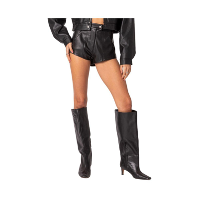 Shop Edikted Women's Ramona High Rise Faux Leather Micro Shorts In Black