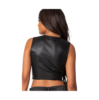 Shop Edikted Women's Crescent Faux Leather Crop Top In Black
