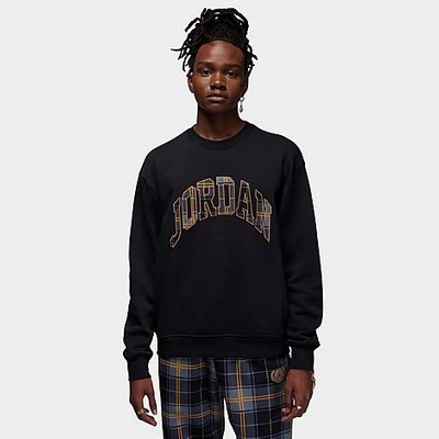 Shop Nike Jordan Men's Essential Holiday Fleece Crewneck Sweatshirt In Black/elemental Gold