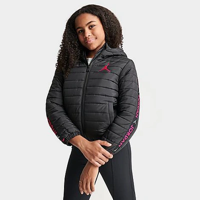 Shop Nike Jordan Girl's Jordan Tape Puffer Jacket In Black/pink 