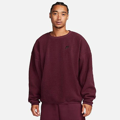 Shop Nike Men's Club Fleece Winterized Crewneck Sweatshirt In Night Maroon/black