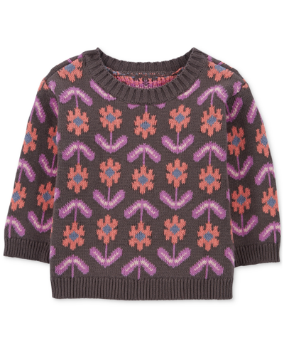Shop Carter's Baby Girls Floral Crewneck Sweater In Multi