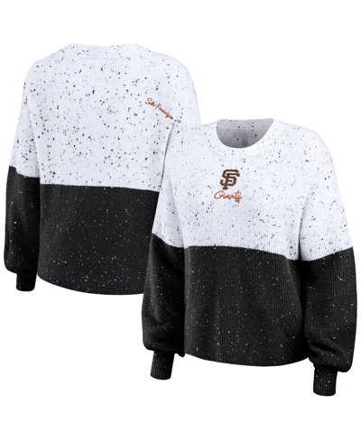 Shop Wear By Erin Andrews Women's  White, Black San Francisco Giants Color Block Script Pullover Sweater In White,black