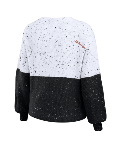 Shop Wear By Erin Andrews Women's  White, Black San Francisco Giants Color Block Script Pullover Sweater In White,black
