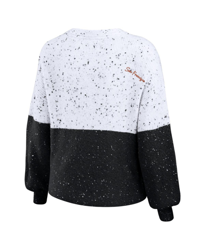 Wear By Erin Andrews Women's  White, Black San Francisco Giants Color Block Script Pullover Sweater In White,black
