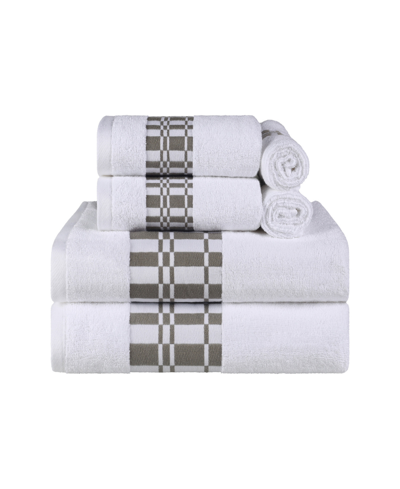 Shop Superior Larissa Geometric Embroidered Jacquard Border Cotton 6-pc. Bath Towel Set In White