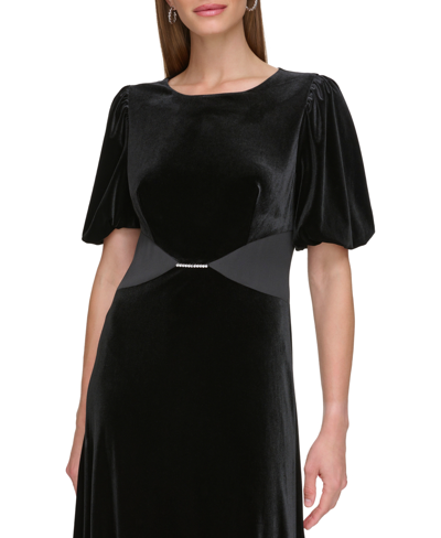 Shop Dkny Women's Velvet Triangle-point Balloon-sleeve Gown In Black,black