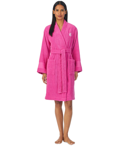 Shop Lauren Ralph Lauren Greenwich Woven Terry Bath Robe In Hot Pink