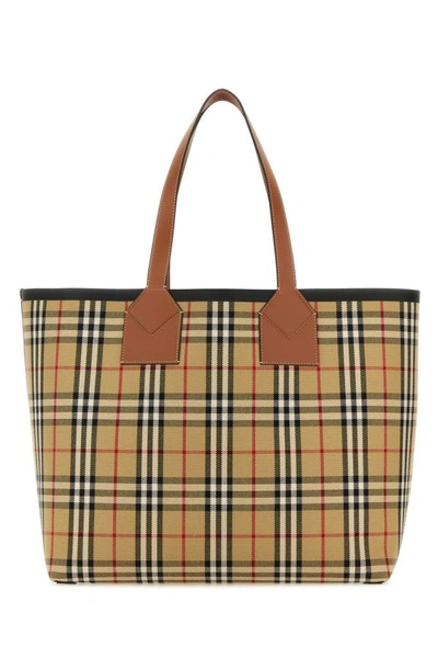 Shop Burberry Woman Embroidered Canvas London Shopping Bag In Multicolor