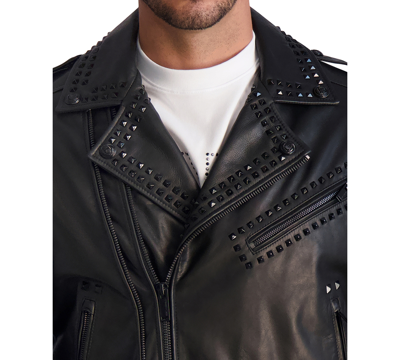 Shop Karl Lagerfeld White Label Men's Slim Fit Studded Leather Asymmetrical Zip Front Biker Jacket In Black