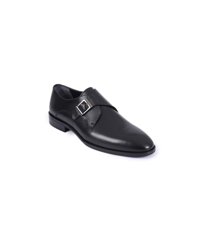 Shop Vellapais Men's Paula Leather Plain Toe Monkstrap Dress Shoes In Charcoal Black