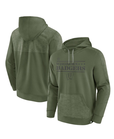 Shop Fanatics Men's  Olive Wisconsin Badgers Oht Military-inspired Appreciation Stencil Pullover Hoodie