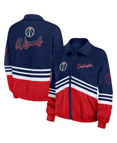 Shop Wear By Erin Andrews Women's  Navy Distressed Washington Wizards Vintage-like Full-zip Windbreaker