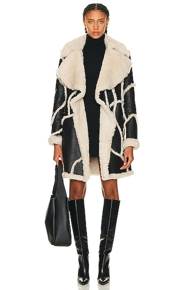 Shop Chloé Shearling Leather Coat In Black & White 1