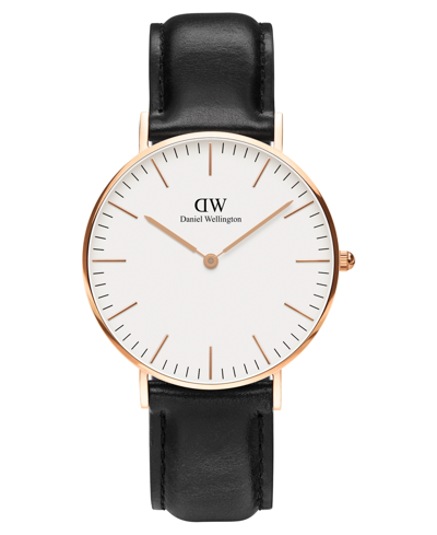 Shop Daniel Wellington Unisex Classic Sheffield Black Leather Watch 36mm