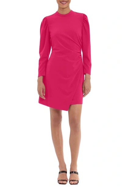 Shop Donna Morgan Puff Shoulder Long Sleeve Ruched Side Sheath Dress In Pink Peacock