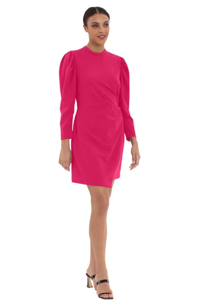 Shop Donna Morgan Puff Shoulder Long Sleeve Ruched Side Sheath Dress In Pink Peacock