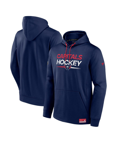 Shop Fanatics Men's  Navy Washington Capitals Authentic Pro Pullover Hoodie