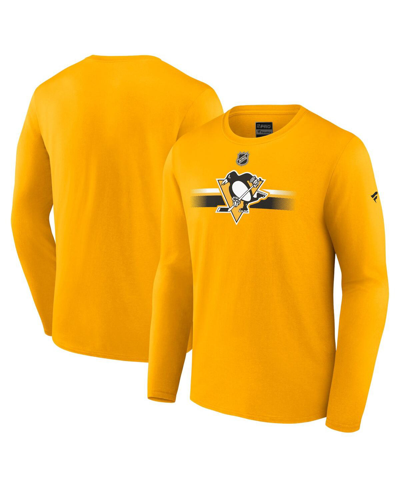 Shop Fanatics Men's  Gold Pittsburgh Penguins Authentic Pro Secondary Replen Long Sleeve T-shirt