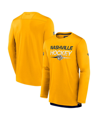 Shop Fanatics Men's  Gold Nashville Predators Authentic Pro Long Sleeve T-shirt