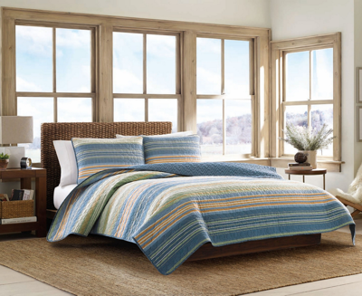 Eddie Bauer Yakima Valley Stripe Persimmon Reversible 2-piece Twin Quilt Set In Multi Red