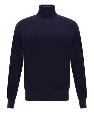 Shop Brunello Cucinelli Roll-neck Sweater In Blue