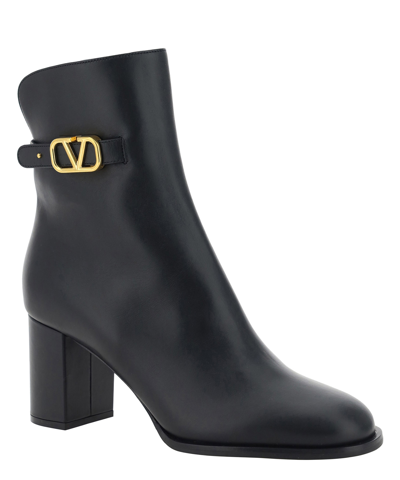 Shop Valentino Vlogo Heeled Boots In Black