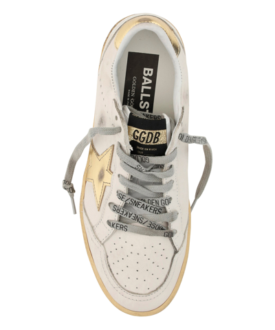 Golden Goose 'ballstar' White Low Top Sneakers With Logo Patch On The Tongue And Distressed Effect In White