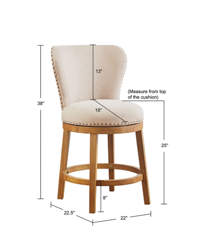 Shop Madison Park 22" Stewart Wide Wood Upholstered 360 Degree Swivel Counter Stool In Tan