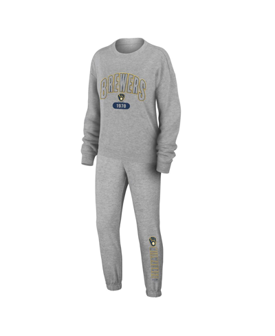 Shop Wear By Erin Andrews Women's  Gray Milwaukee Brewers Knitted Lounge Set