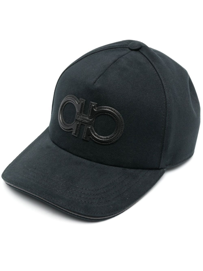 Shop Ferragamo Leather-patch Logo Cap In Black