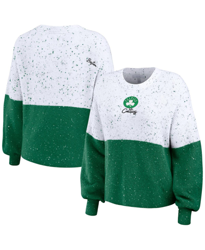 Wear By Erin Andrews Women's  White, Kelly Green Boston Celtics Color-block Pullover Sweater In White,kelly Green