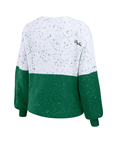 Wear By Erin Andrews Women's  White, Kelly Green Boston Celtics Color-block Pullover Sweater In White,kelly Green