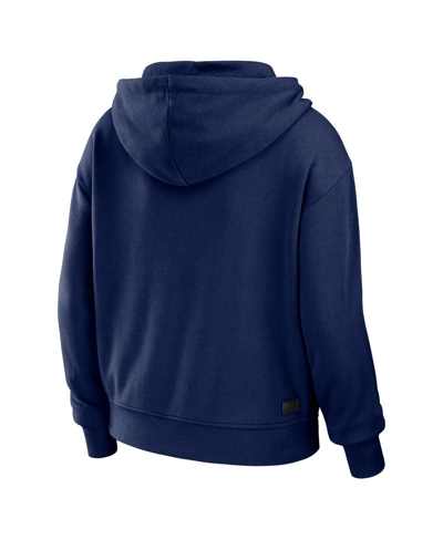 Wear By Erin Andrews Navy/white Tennessee Titans Color Block Light Weight Modest Crop Full-zip Hoodi In Navy,white