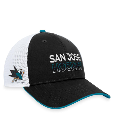 Shop Fanatics Men's  Black San Jose Sharks Authentic Pro Rink Trucker Adjustable Hat