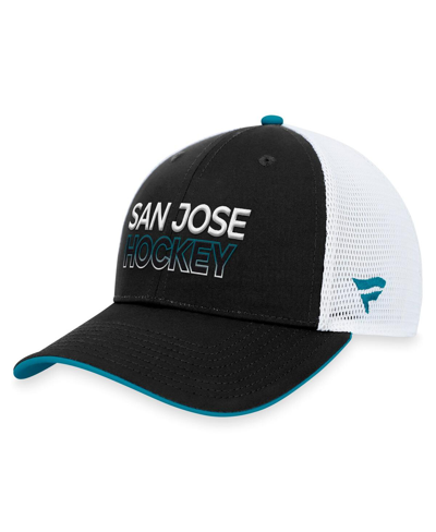 Shop Fanatics Men's  Black San Jose Sharks Authentic Pro Rink Trucker Adjustable Hat